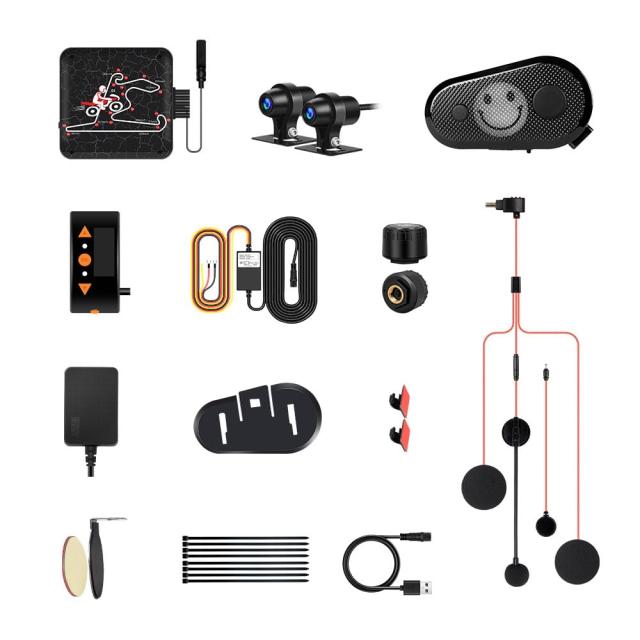 VSYSTO バイク用ドライブレコーダー 0.96インチOLEDディスプレイ タイヤ空気圧検知機能 WIFI 前後レンズ1080P 25FPS 有線リモコン GPS Bl