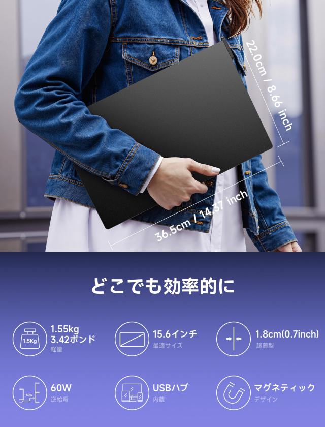 JSAUX ポータデュアルモニターFlipGo Lite 15.6インチ ノートパソコン