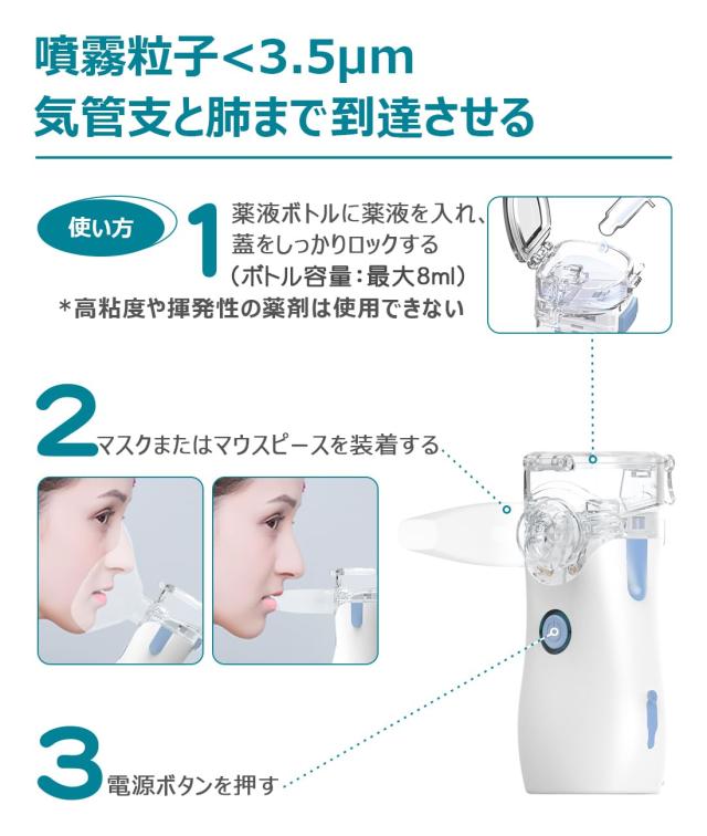 ネブライザー 吸入器 超音波メッシュ式 傾けても使える 静音 軽量