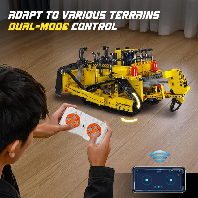 Mould King 子供リモコンブルドーザー積み木おもちゃ、技術ブルドーザー積み木セット、2.4 GHz RCトラックセット、8-1