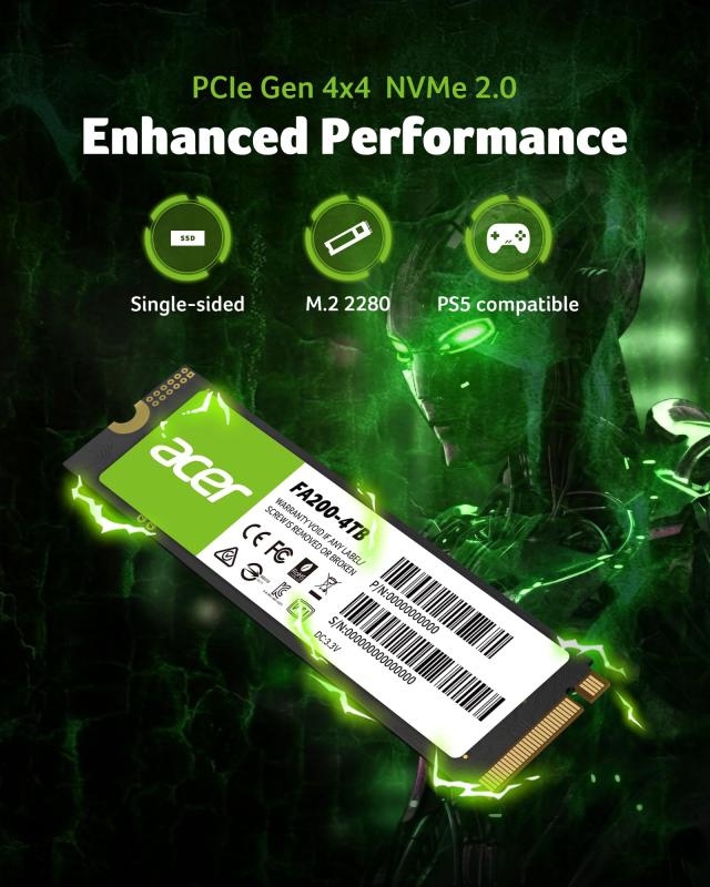 Acer M.2 SSD 2TB FA200 NVMe1.4 2280 PCIe Gen4×4 超高速(最大