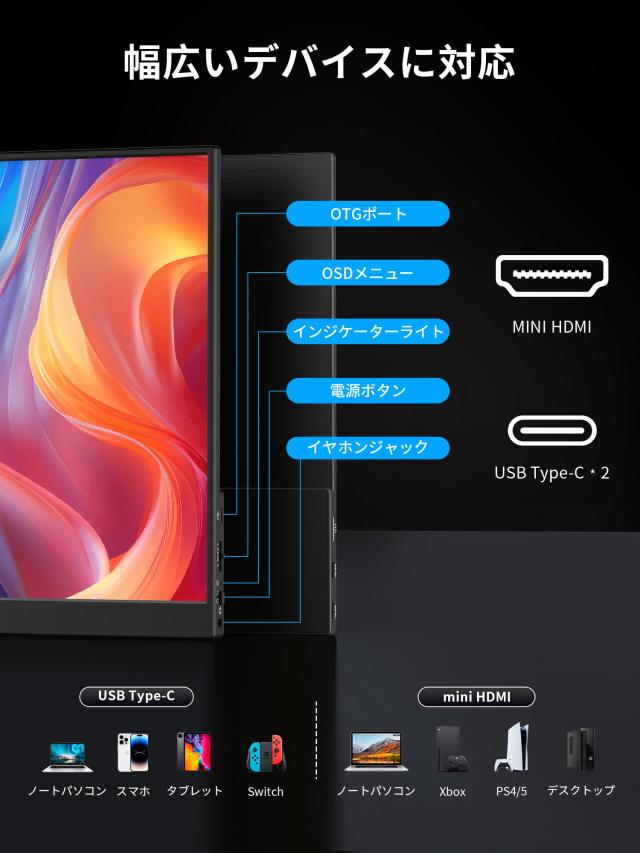 KEEPTIME モバイルモニター 15.6インチ タッチパネル モバイルディスプレイ 1920x1080FHD 軽量 薄型 ポータブルモニター USB Type-C/Mini