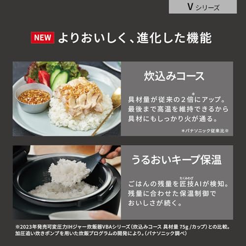 パナソニック 炊飯器 5.5合 最高峰モデル ビストロ 匠技AI 加圧熱風ポンプ搭載 お手入れ部品2点 ブラック SR-V10BB-K_9
