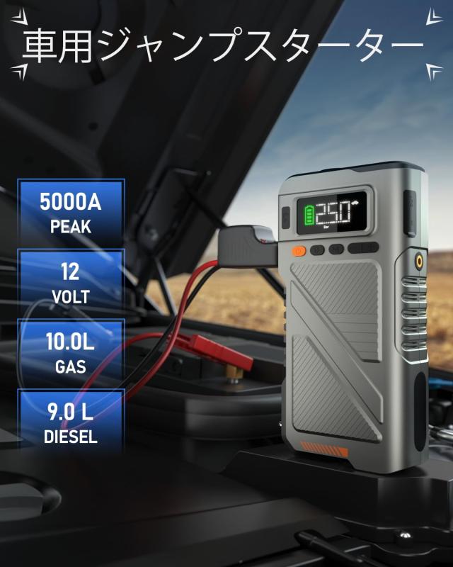 ジャンプスターター 12Vピーク電流 20000mAhジャンプスタータ150PSI 空気圧縮機 充電不要携帯用車電池いているジャンパー（最大10Lガソリ_1