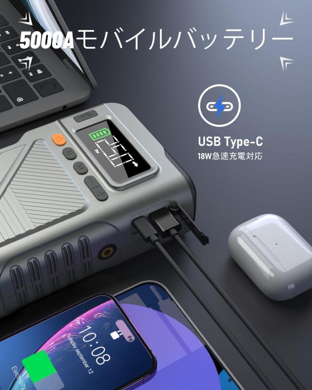 ジャンプスターター 12Vピーク電流 20000mAhジャンプスタータ150PSI 空気圧縮機 充電不要携帯用車電池いているジャンパー（最大10Lガソリ_3