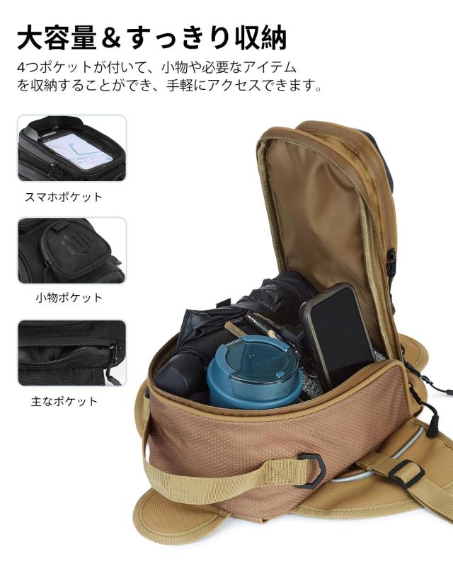 ILM バイク用 タンクバッグ 防水 小型 強力マグネット式 サン