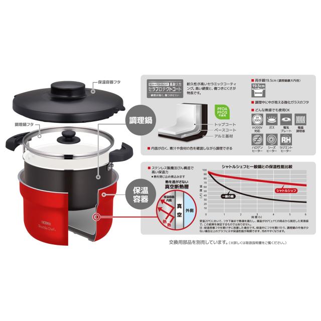 サーモス 真空保温調理器 シャトルシェフ 2.8L (3~5人用) アーバンレッド セラプロテクトコート KBJ-3002 UR_4