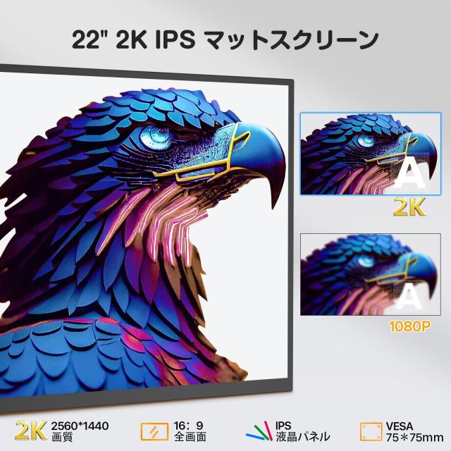 Newsoul モバイルモニター 22インチ モバイルディスプレイ 2K 持ち運びモニター VESA対応 ポータブルモニタ 非光沢 ゲーミングモニタ 大_2