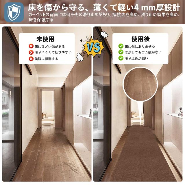 【Amazon 限定ブランド】YIDIHO 廊下敷き TPR ラグ 約80×600cm 厚さ4 mm ロングマット 階段マット 廊下マット 防音 ロールマット 無地