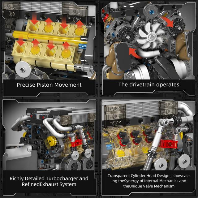 Mould King 10131 Technology W16エンジンブロックおもちゃ、952件のエンジンブロックセット男の子と女の子へのプレゼント_2
