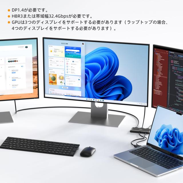 DisplayPort to 3 HDMI MST ハブ 3ポート シングル8K デュアル4K144Hz トリプル4K@60Hz DisplayPort 1.4 スプリッター モニター DisplayP_5