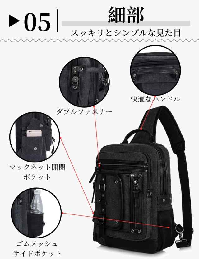 Leaper(リーパー) ボディバッグ ワンショルダー メンズ 帆布 リュック 大容量 14インチPC対応 キャンバス 通勤 通学 旅行 多機能 3003ネの通販は