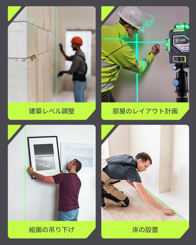 LasGoo LG-3DMAX 3x360° グリーンレーザーレベル、3D 自動水平調整クロスラインレーザー、2つの充電式リチウムバッテリー、微調整ブラケ_4