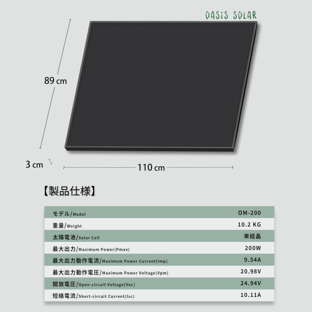 【Oasis Solar】2024.09新登場 200W 単結晶 ソーラーパネル 太陽光パネル 業界トップ変換効率23％ 車用 ベランダ 屋根 船舶 日常・災害