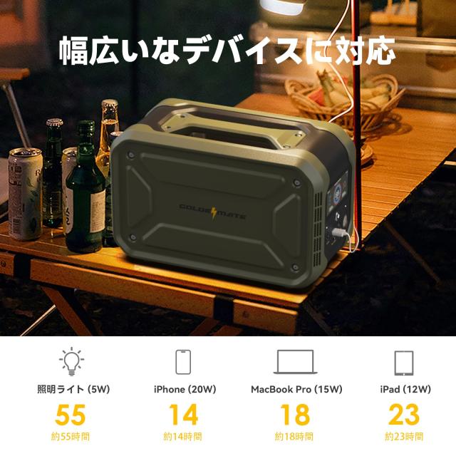 GOLDENMATE Thunder 280 ポータブル電源 277Wh リン酸鉄リチウムイオン電池 定格450W USB-A/C 内蔵BMS電池保護 長寿命 高耐久 LEDライト/_3