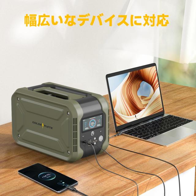 GOLDENMATE Thunder 280 ポータブル電源 277Wh リン酸鉄リチウムイオン電池 定格450W USB-A/C 内蔵BMS電池保護 長寿命 高耐久 LEDライト/_4