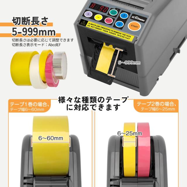 EC Hometec 電動 オート テープカッター 業務用 自動テープディスペンサー 多機能 電動テープカッター マスキングテープ対応 2本カット対