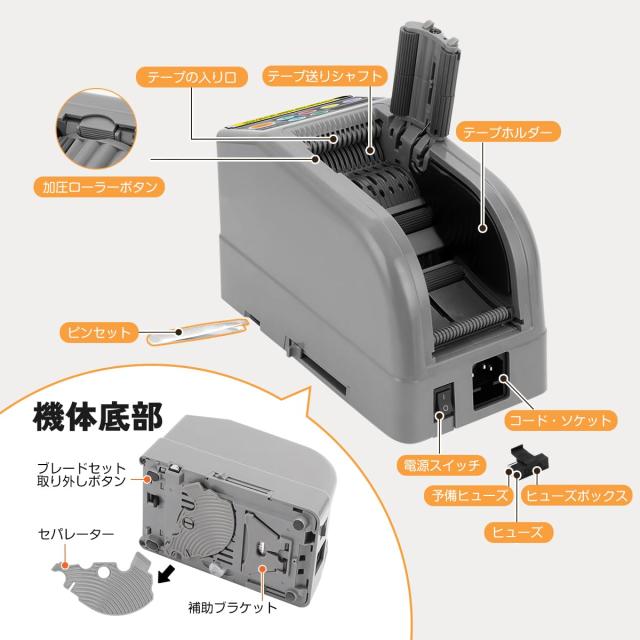 EC Hometec 電動 オート テープカッター 業務用 自動テープディスペンサー 多機能 電動テープカッター マスキングテープ対応 2本カット対
