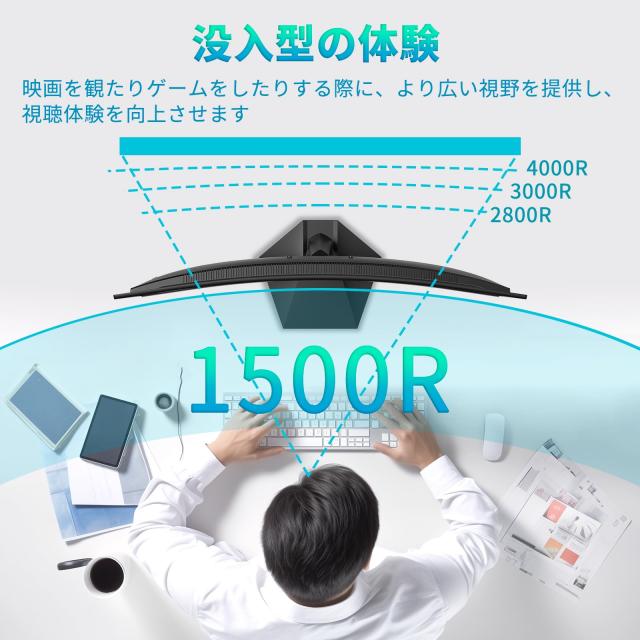 Minifire曲面 モニター27インチ USB-C 100Hz 1500Rの湾曲率 FHD 1920×1080 HDR10 Adaptive Sync sRGB 110% VESA対応 フレームレス Type-_1