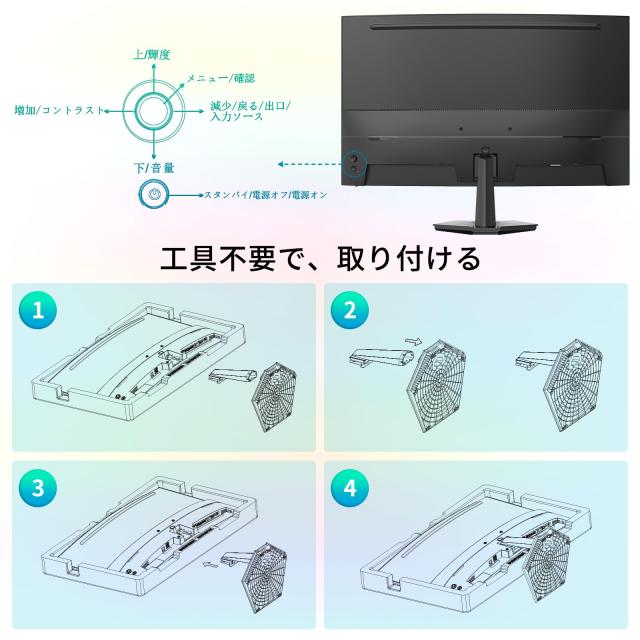 Minifire曲面 モニター27インチ USB-C 100Hz 1500Rの湾曲率 FHD 1920×1080 HDR10 Adaptive Sync sRGB 110% VESA対応 フレームレス Type-_5