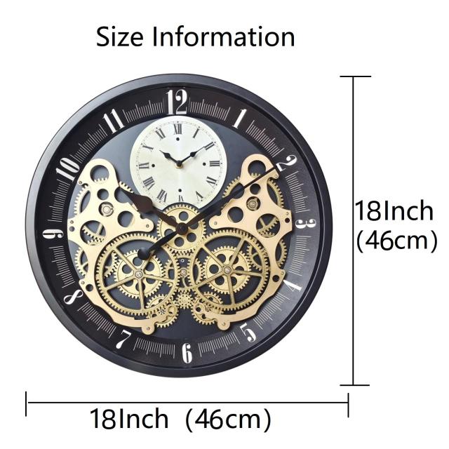 Hnycinj 45.7 cm オリジナル インダストリアルウォールクロック カチカチしない ヴィンテージ リアルムービングギア 電池式 アンティーク_1