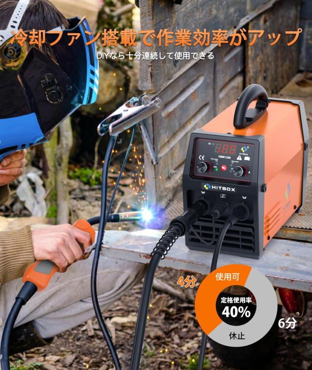 HITBOX 半自動溶接機 100V/200V兼用 120A ノンガス・アーク溶接・LIFT
