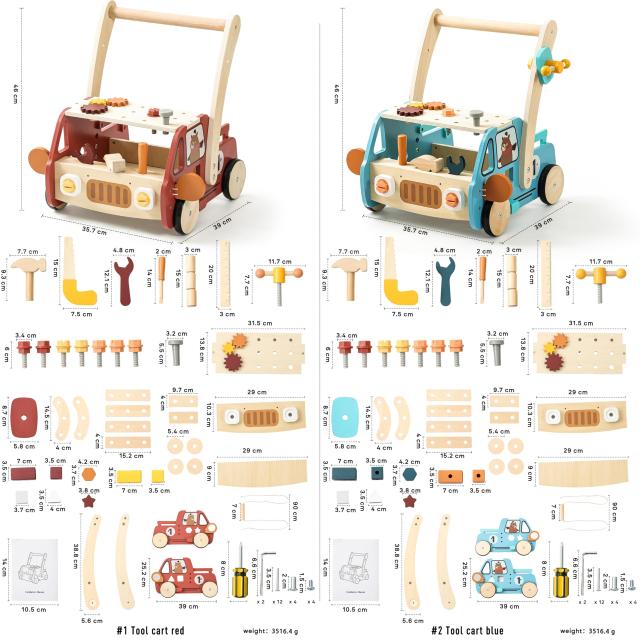 Mamimami Home 手押し車 赤ちゃん 木製 カタカタ おもちゃ 大工ごっこ 子供 1歳 お祝い 誕生日プレゼント（ブルー）_5