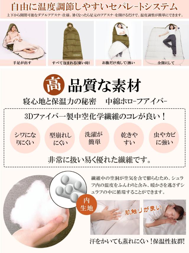 寝袋 冬用 CAMDOOR【30秒収納＆2個連結可】シュラフ 冬用 快適温度-15℃~20℃ 6in1多機能 230T防水 1.8kg 2.2kg 寝袋 オールシーズン 寝袋