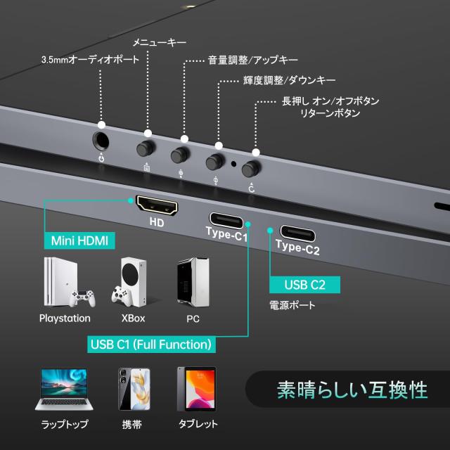 MT-VIKI モバイルモニター 18.5インチ モバイルディスプレイ ポータブルモニター 1080P FHD IPS液晶パネル、軽量 マグネット保護カバー付_2