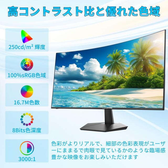 Minifire曲面 モニター24インチ USB-C 100Hz 1500Rの湾曲率 FHD 1920×1080 HDR10 Adaptive Sync VESA対応 フレームレス Type-C/HDMI スの通販は