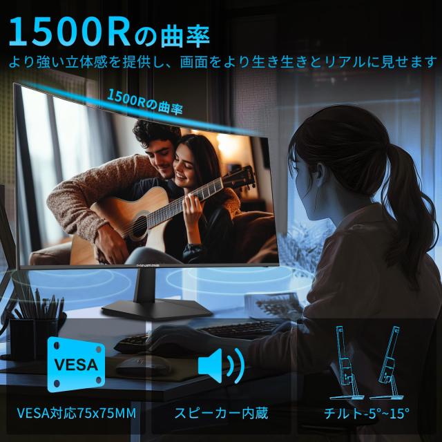 Minifire曲面 モニター24インチ USB-C 100Hz 1500Rの湾曲率 FHD 1920×1080 HDR10 Adaptive Sync VESA対応 フレームレス Type-C/HDMI スの通販は