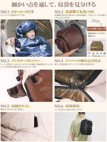 寝袋 冬用 CAMDOOR【30秒収納＆2個連結可】シュラフ 冬用 快適温度-15℃~20℃ 6in1多機能 230T防水 1.8kg 2.2kg 寝袋 オールシーズン 寝袋