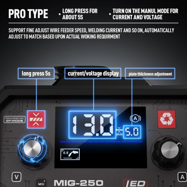 ANDELI 半自動溶接機 120AノンガスMIG/アーク溶接/lift TIG 100V/200V兼用 インバーター直流溶接機 MIG溶接 半自動 LEDスクリーン MIG-25_2