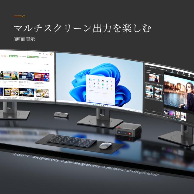 BOSGAME P4 Plus ミニゲーミング PC、AMD Ryzen 7 5825U 32GB RAM 1TB SSD Windows 11 Pro Tripe 4K 60Hz モニターミニ PC、ミニ PC は W_7