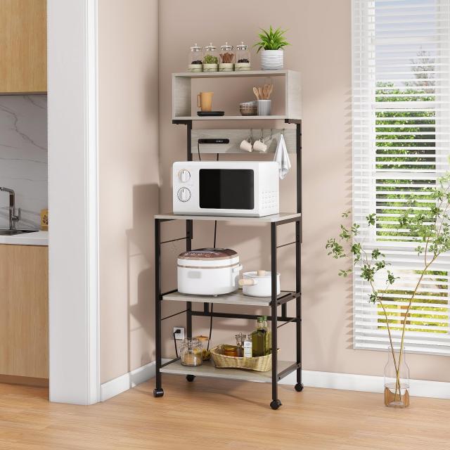 LYNCOHOME レンジラック 計4口 コンセント付き USBポート付き レンジ台  