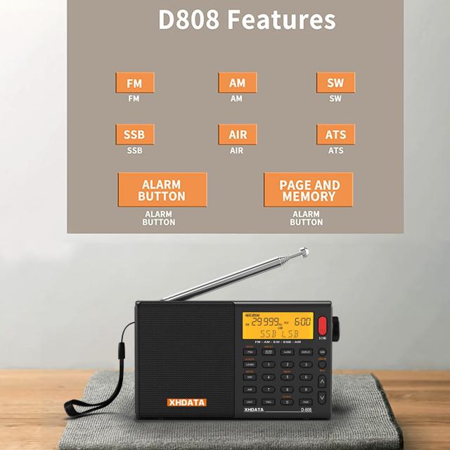 XHDATA D-808 ポータブルラジオ FM AM SW LW ワイドFM エアバンド SSB