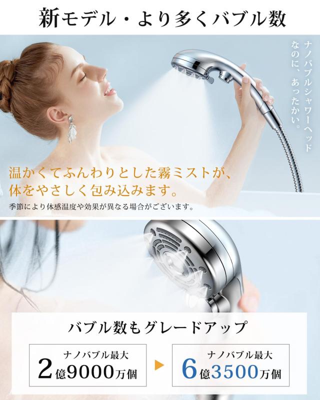 RUNCTY シャワーヘッド マイクロナノバブル【6段階水流・肌奥までに浸透超微細泡・高洗浄とともに超節水】ミストシャワー ヘッド ナノバ