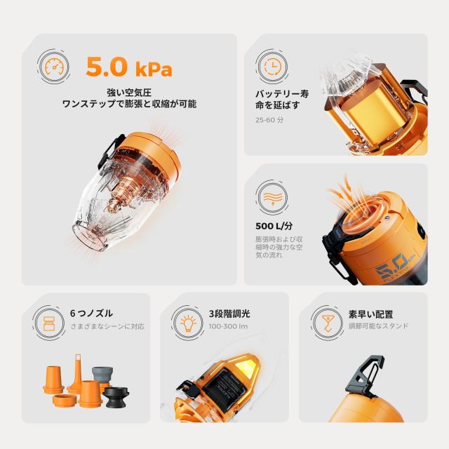 FLEXTAILGEAR MAX PUMP 3 携帯式エアーポンプ USB充電式 最軽量ポンプ 5kPa 照明ライト付き 携帯型 テントライト 懐中電灯 エアーポンプ_2