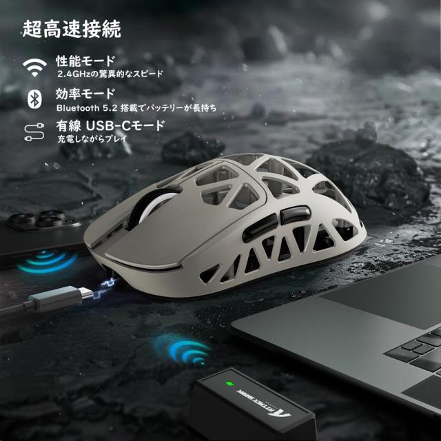 ATTACK SHARK R2 ゲーミングマウス マグネシウム合金 ワイヤレス PAW3950 8000hz 2.4G/Bluetooth/USB有線 42000DPI 45g超軽量 光学マイク_5