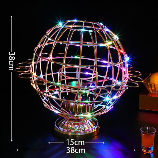 Batoneテキーラ地球儀 回転可能 LED酒ボトルの表示棚12カップ LED テキーラ 地球ショットグラス カクテルグラスホルダー 酒棚 ラック酒器_1
