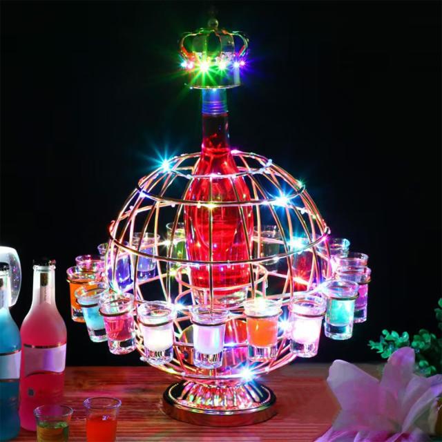 Batoneテキーラ地球儀 回転可能 LED酒ボトルの表示棚12カップ LED テキーラ 地球ショットグラス カクテルグラスホルダー 酒棚 ラック酒器_5