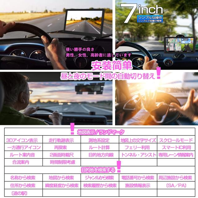 最新地図 カーナビ 7インチ ポータブルナビ PND 車用ナビ 車載 ナビゲーション 車線案内 ポータブル カーナビ スピード警告 安全運転案内_2