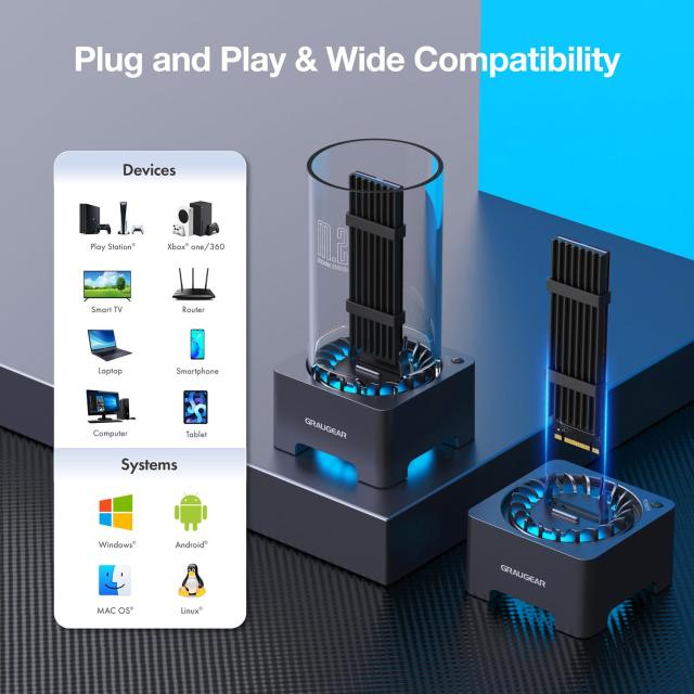 GRAUGEAR 40Gbps M.2 NVMe SSDエンクロージャ M.2 SSD外付けケース USB4ケース 外付けSSDケース 冷却ファン付き UASPトリムサポート Thun_6