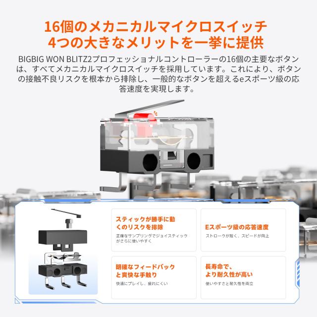 BIGBIG WON BLITZ2 コントローラー 無線/有線接続 2000Hzポーリングレート 16個のメカニカルスイッチボタン 0.0005秒超低遅延 360°シリ_1