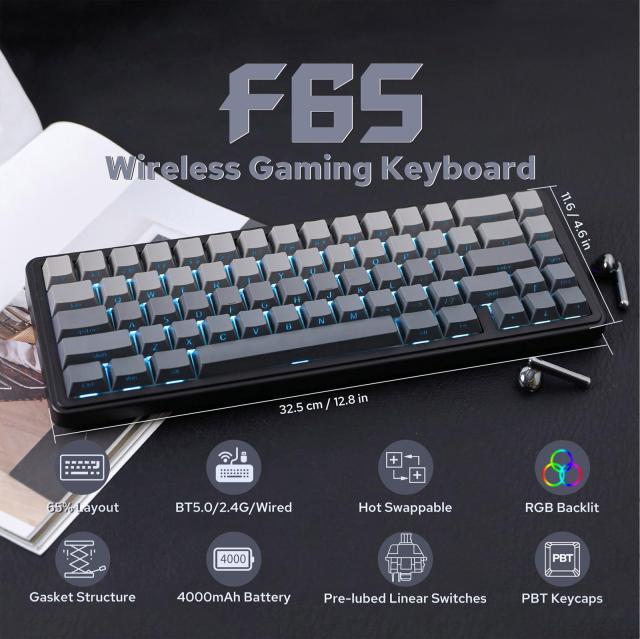 EPOMAKER x AULA F65 65%ワイヤレスメカニカルキーボード ホットスワップ対応ガスケットカスタムゲーミングキーボード 5層パッド RGBバッ_1