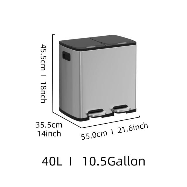 TZAVE ゴミ箱 ふた付き 分別 2×20L（ゴミ袋2ロール付き）自立式ステンレス製ゴミ箱 密閉 静音 おしゃれ キッチン 屋外 大容量 ペダル式_5