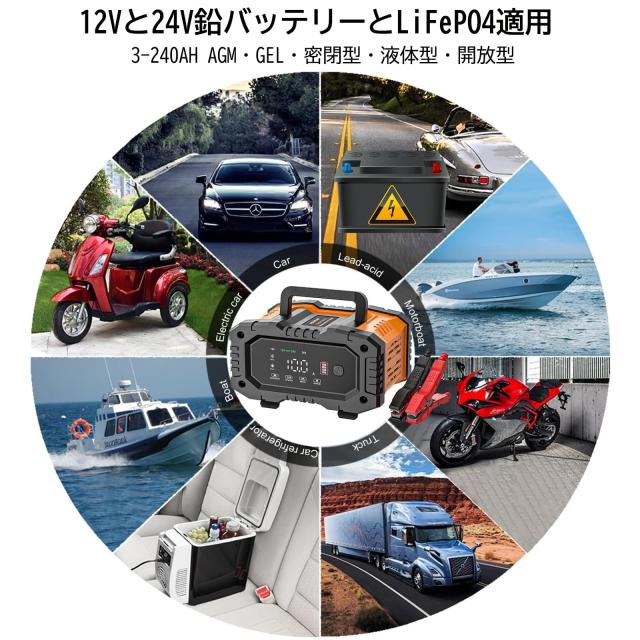 AUTOWHD 全自動バッテリー充電器 バッテリーチャージャー 12Vと24V用 Amazon.co.jp: AUTOWHD 12Vと24V用鉛蓄バッテリー充電器 全自動