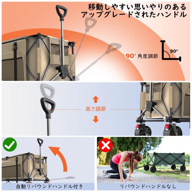 Raynesys キャリーワゴン 大容量260L 耐荷重200kg アウトドアワゴン 折り畳み式キャンプカート ワンタッチ収束式 自立収納 静音 ブレーキ_4