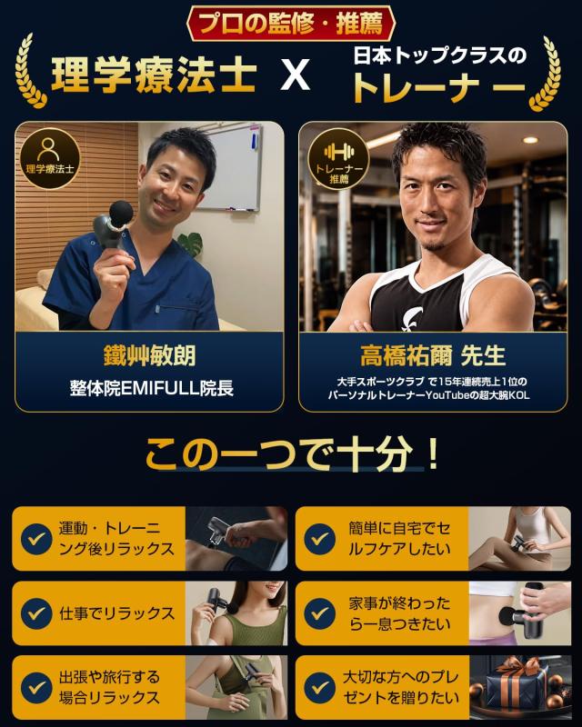 筋膜リリースガン (整体院長監修) ハンディガン AI自適応モード付き
