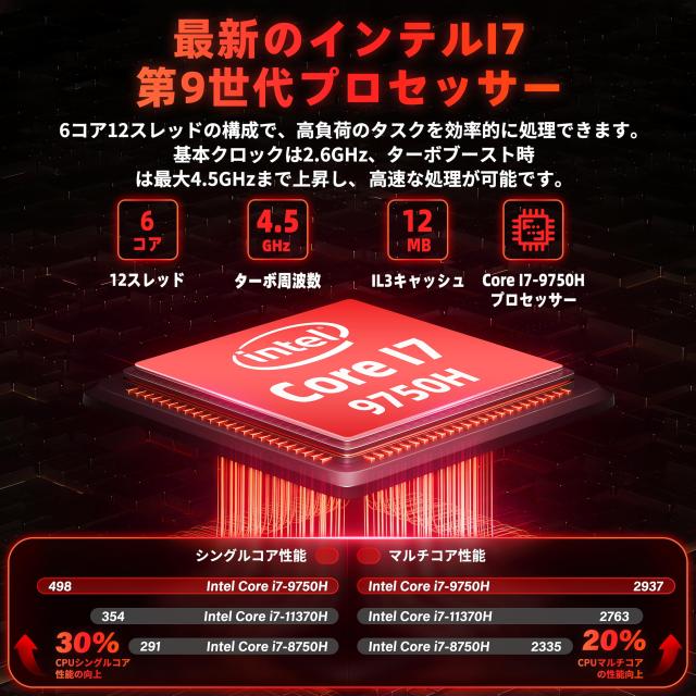 ノートパソコン Core I7 第9世代【Office 2019/win11 pro搭載】Core i7-9750H 15.6インチ IPS大画面 6コア12スレッド DDR4 32GBメモリ/Nvの通販は